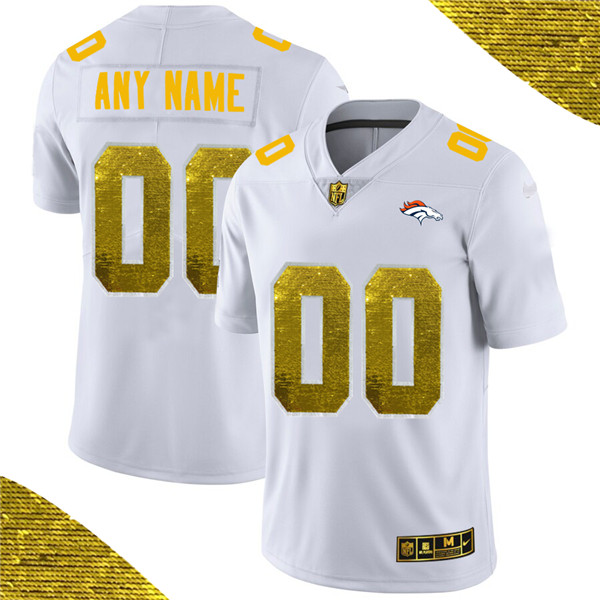 Men's Denver Broncos ACTIVE PLAYER White Custom Gold Fashion Edition Limited Stitched NFL Jersey